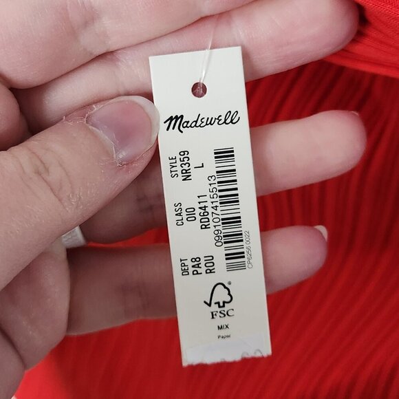 MADEWELL Solid Red Ribbed Off the Shoulder Top - Picture 4 of 6